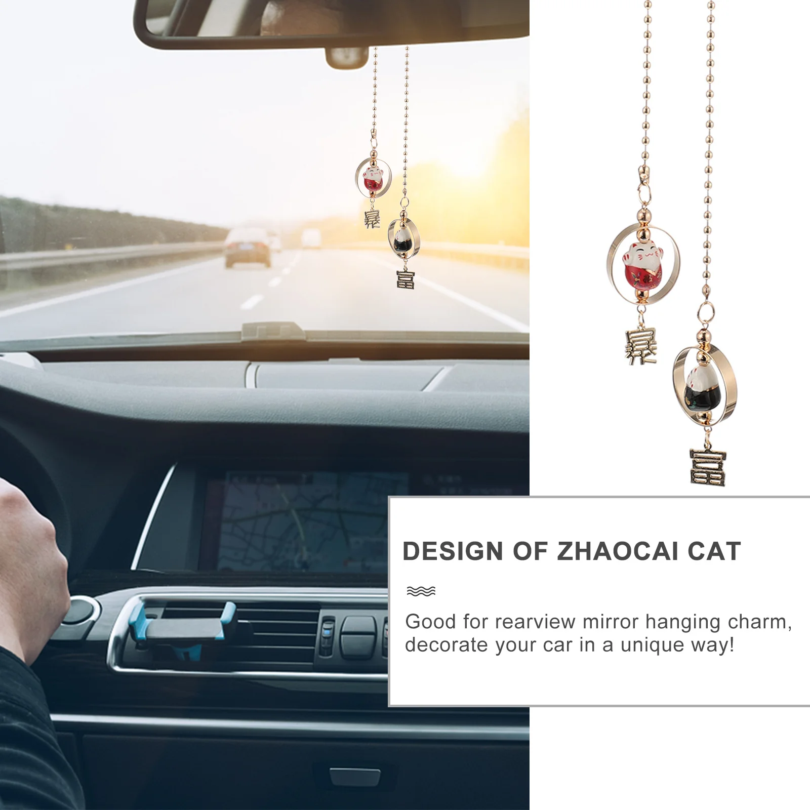

1Pcs Fortune Cat Hanging Pendant Ceramic Car Charm Japanese Style Creative Car Interior Decor Good Luck Ornament