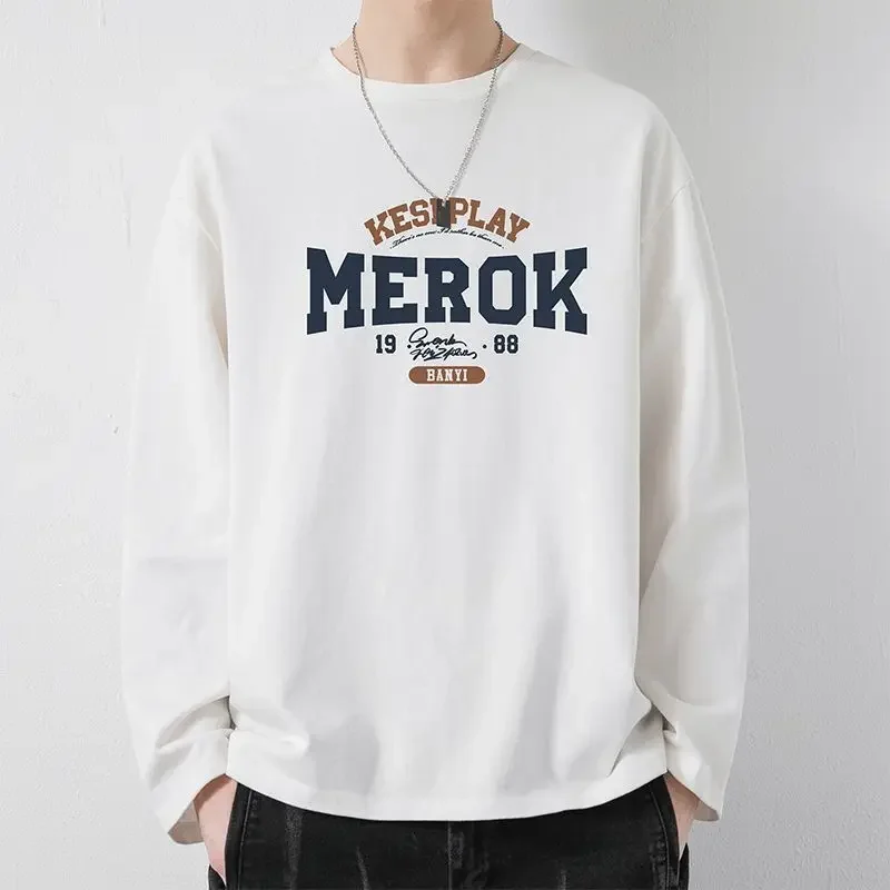 Male Clothes Tops Graphic Printed Sweatshirts Quotes Size S Harajuku Pullover Fashion Korean Autumn Social New T Shirts for Men