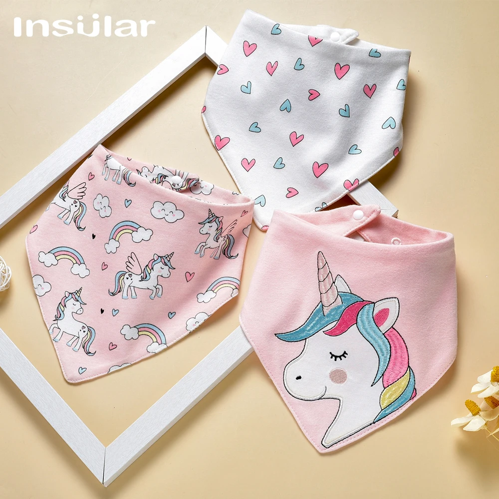 3PCs/Set Insular Cotton Baby Bibs Feeding Smock Infant Burp Cloths Cartoon Saliva Towel Baby Eating Accessory Soft Baby Stuff