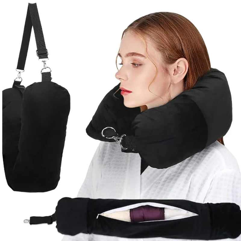 Nackenkissen, Reisekissen, Schlafkissen, Tasche mit befüllbarem Bezug, U-förmiger Samt-Kissenbezug, Aufbewahrung für Flugzeugzylinder