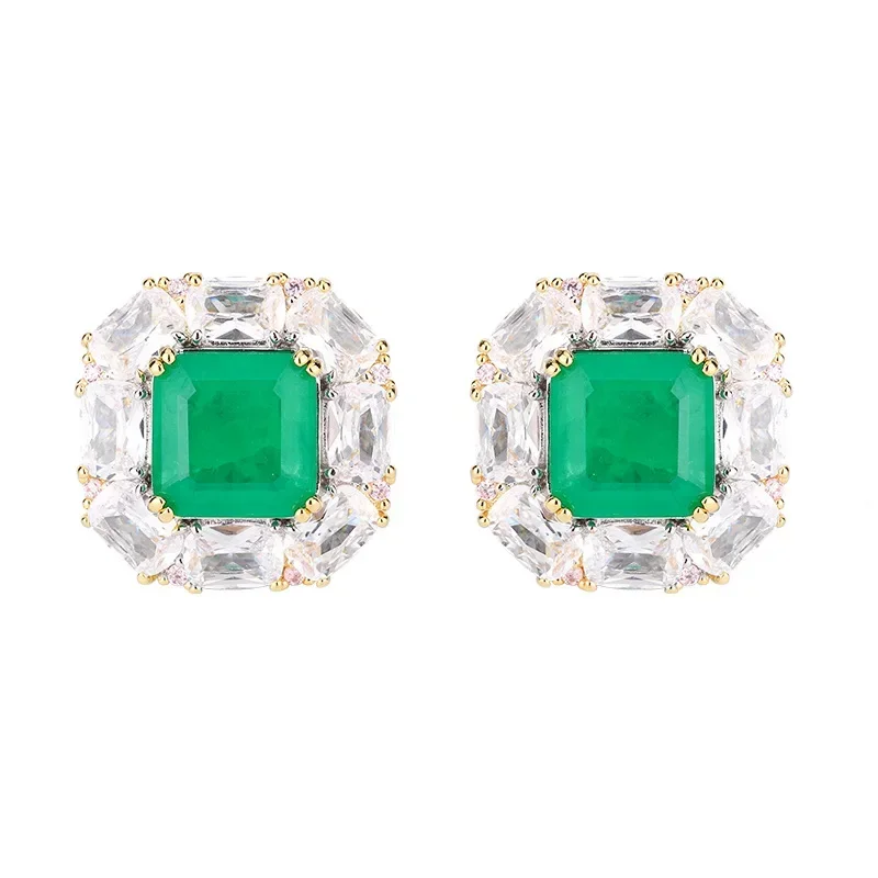 

Exquisite Adjustable Emerald Green Ring Earring with Radiant Halo Crystals Perfect for Women Jewelry Wedding Anniversary Gift