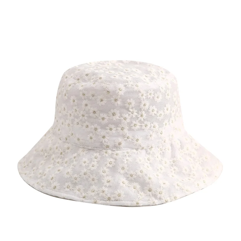 Women Panama Lace Transparent Embroidered Bucket Hat Girl Flower Sun Hat Korean Fisherman Cap Japanese Beach Solid Basin Caps