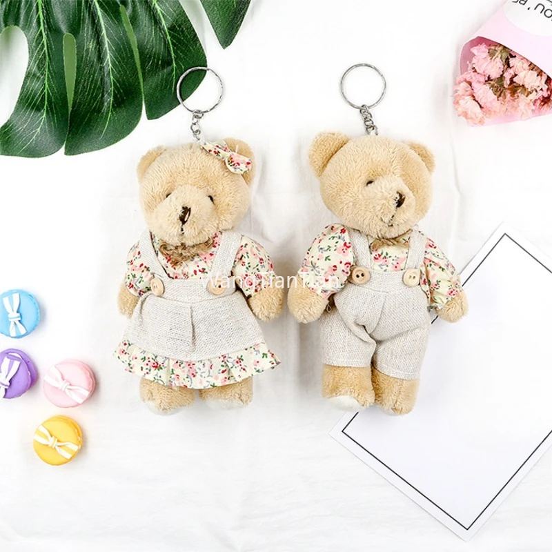 

Cartoon Small Bear Keychain Linen Country Style Rabbit Keychain Couple Lovers Bag Doll Car Keyring Wedding Party Couple Gift