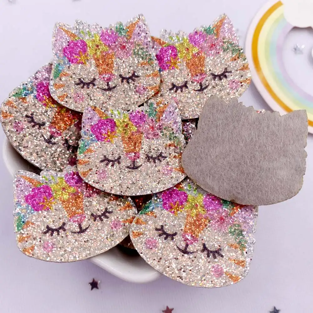 10pcs Glitter Felt Fabric Nonwovens Colorful Exquisite Fox Cat Applique DIY Sewing Patch Christma Decor Supplie Accessorie Craft