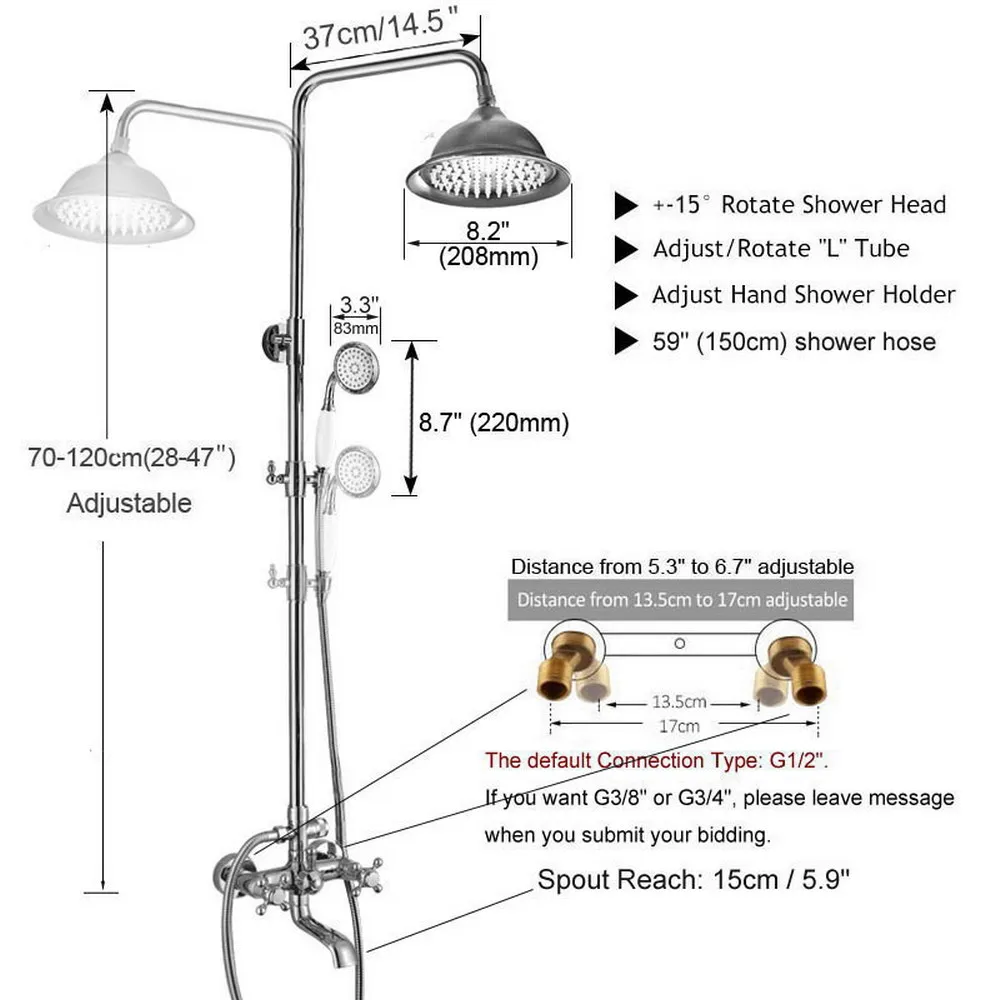 Antique Brass Shower Faucet System Exposed Rain Shower Head Combo with Tub Spout Bathroom Shower Mixer Tap Nrs124