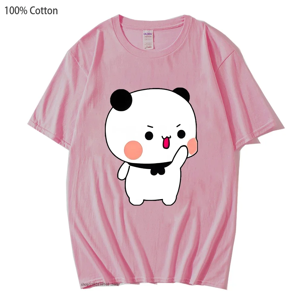 Couple T-Shirts Bubu with Dudu T-Shirts Cartoon Cute Panda and Brownie Bear Tshirt Men Women Tee 100%Cotton Shirt Kawaii Y2k Top image 2