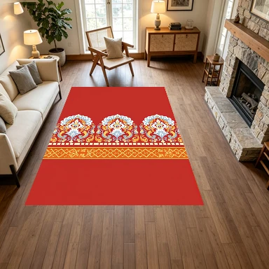 Red and Gold Baroque Decorative Border Carpet Floor Mat Luxury European Style Non-Slip Carpet for Living Room Home Decoration