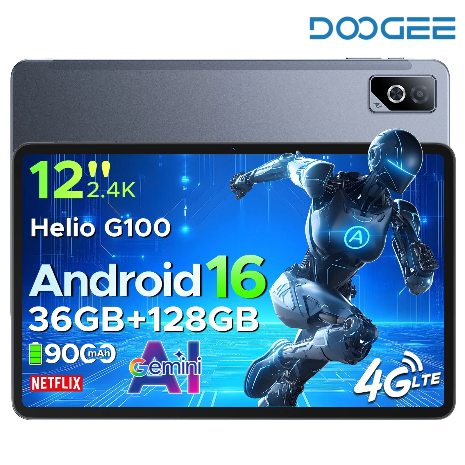 DOOGEE Tab G6 Pro 2 in 1 Tablet PC 36GB 128GB Gemini AI 12" 2.4K 9000mAh Battery Helio G100 4G LTE Android 16 Tablet Pad
