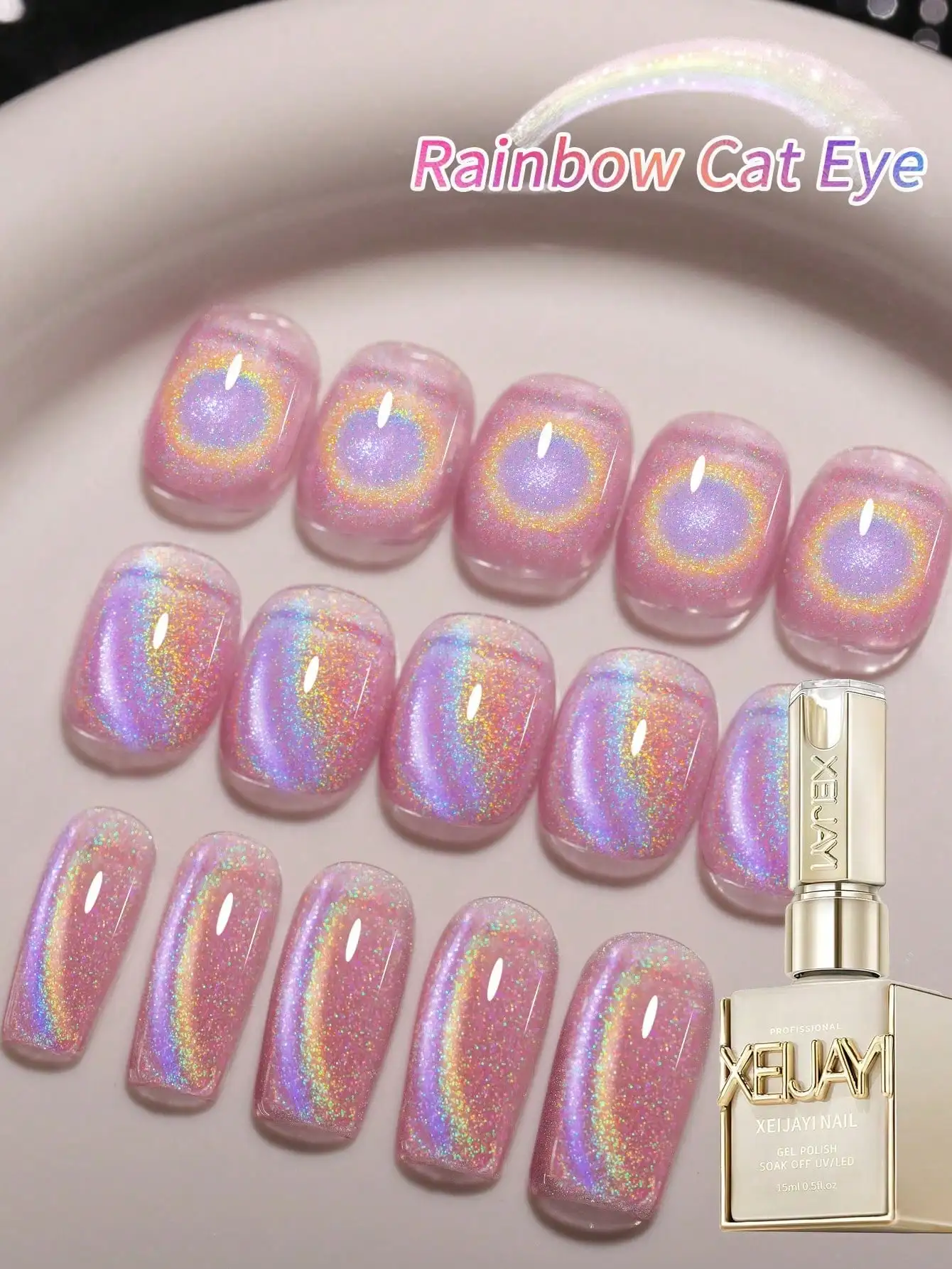 XEIJAYI 1Pc 15Ml Regenboog Cat's Eye Nagellak Losweken UV LED Gel Vernis Nail Art Voor Vrouwen DIY-Geen Magnetische Stok Inbegrepen