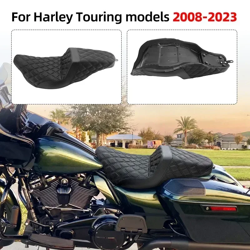 Motocykl přední zadní two-up mříž steh prodloužena dohonit gel Seat pro harley cestovní silnice král FLTRXS élektra drážkovat CVO 08-23