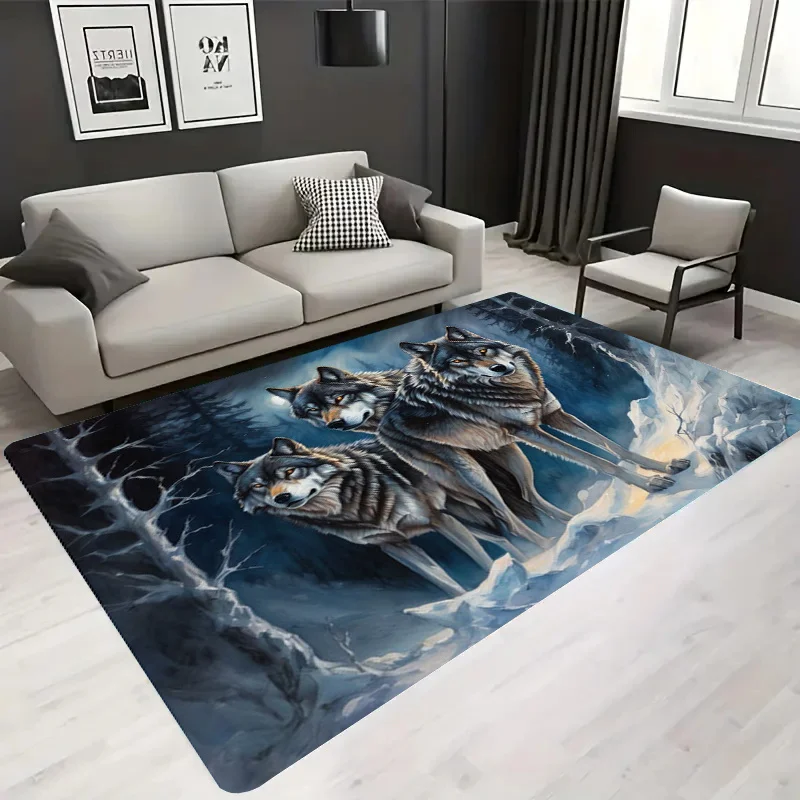 1pc 2D Flat Rectangular Floor Mat, United Wolf Pack Printed Rug, Home Decor, Suitable for Bedroom, Kitchen and Entrance