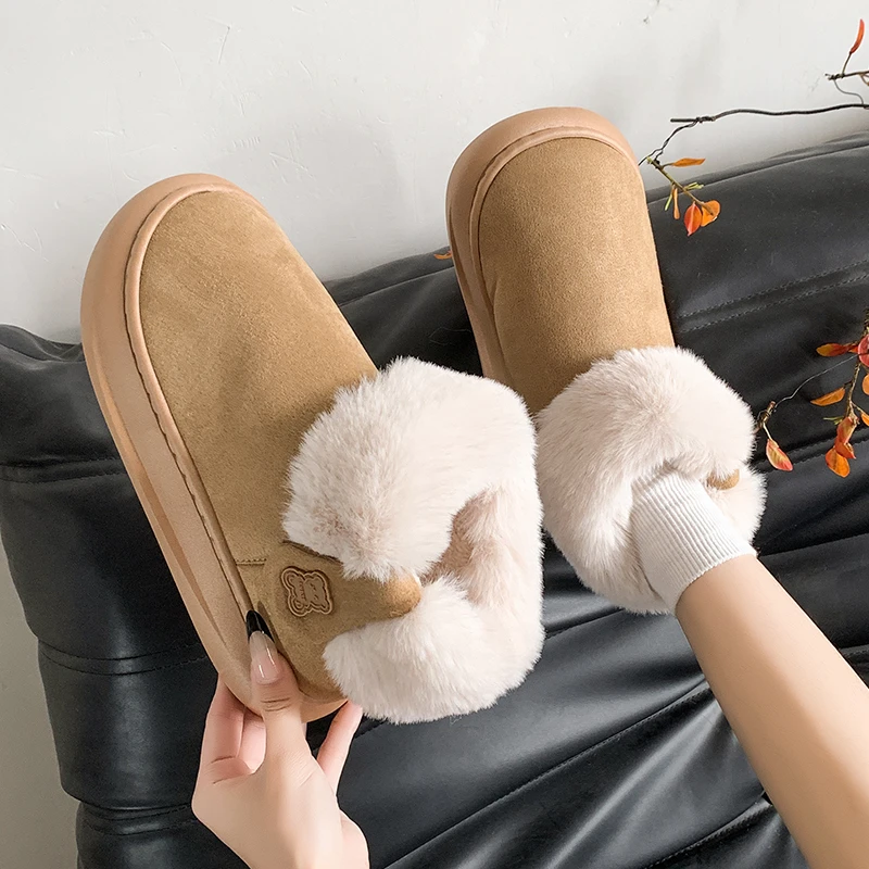Thick-soled, new-style, thickened, fleece-lined, warm, non-slip cotton shoes for autumn and winter wear in snowy conditions