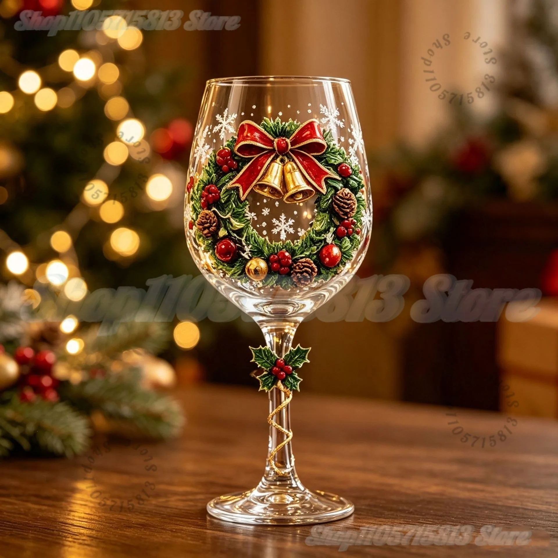 Christmas Decorative Wine Glass, 3D Embossed Xmas Goblet, Santa Snowman Reindeer Stocking Pattern for Christmas Gift Set
