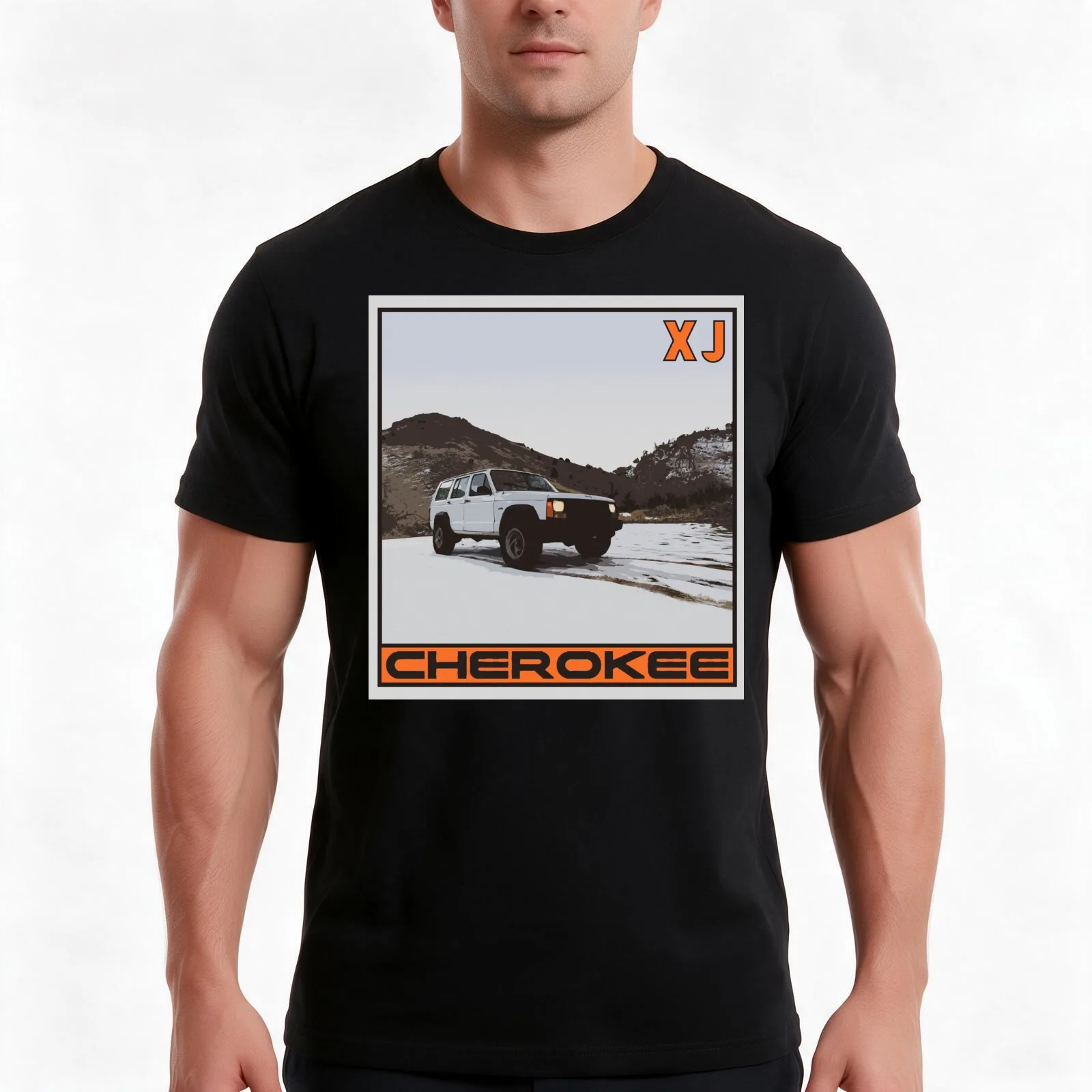Cherokee XJ T-Shirt, Summer Casual Cotton Tee, Oversized Streetwear Tops, Vintage Graphic Print, Loose Fit Short Sleeve