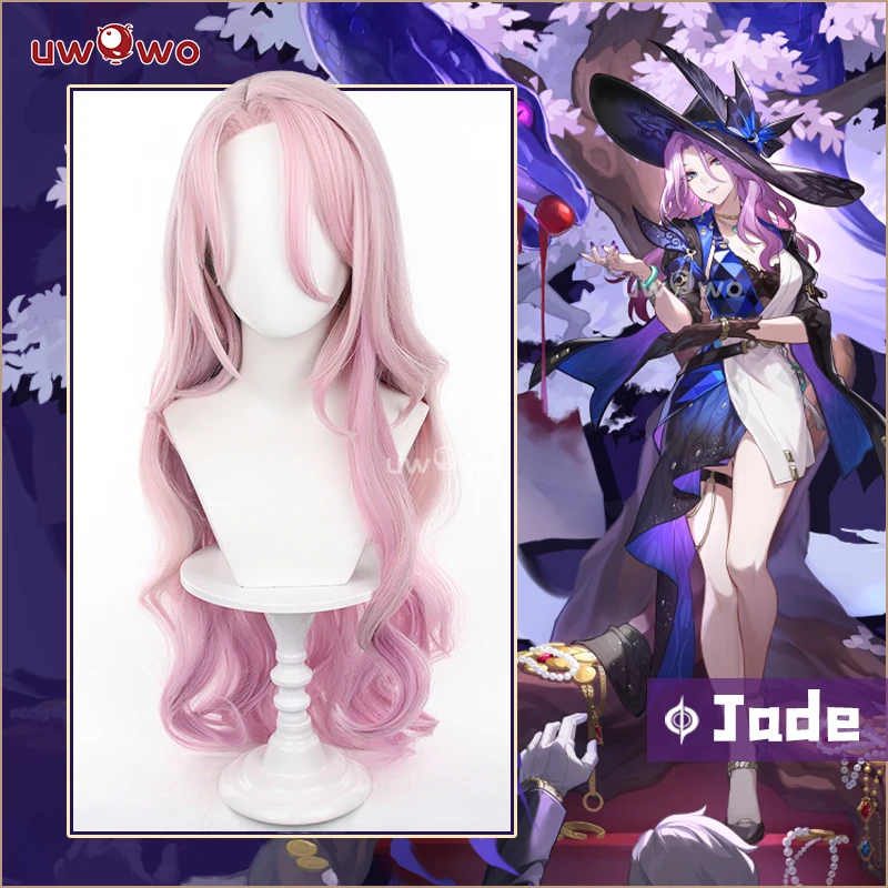 

UWOWO Game Honkai Star Rail Jade Cosplay Wig Pink Hair 80CM Long hair