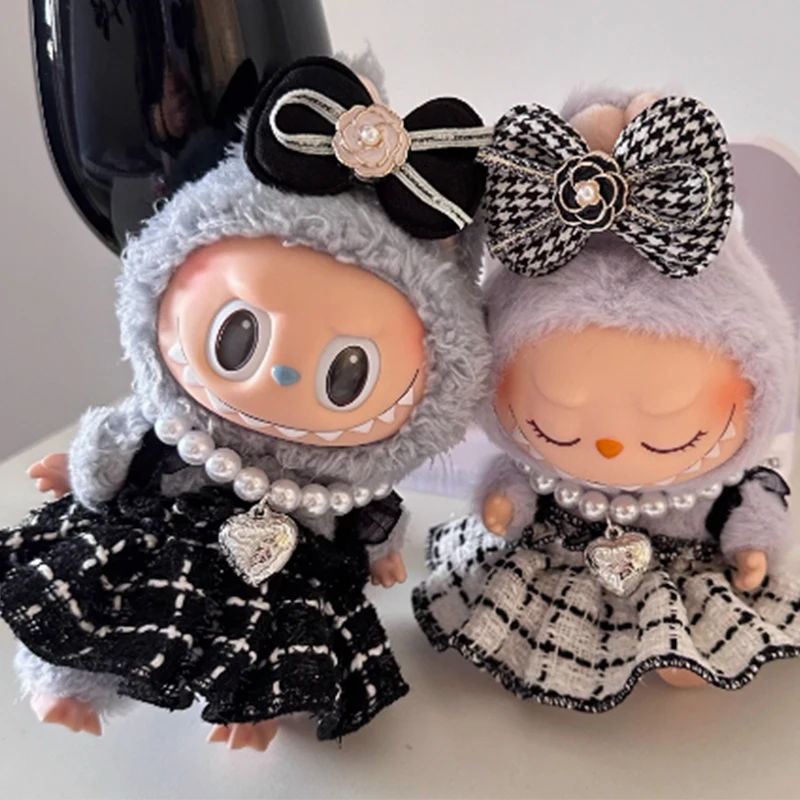 Labubu Black and White Plaid Accessory Set - Little Fragrance and Elegant Design for Dolls Accessories