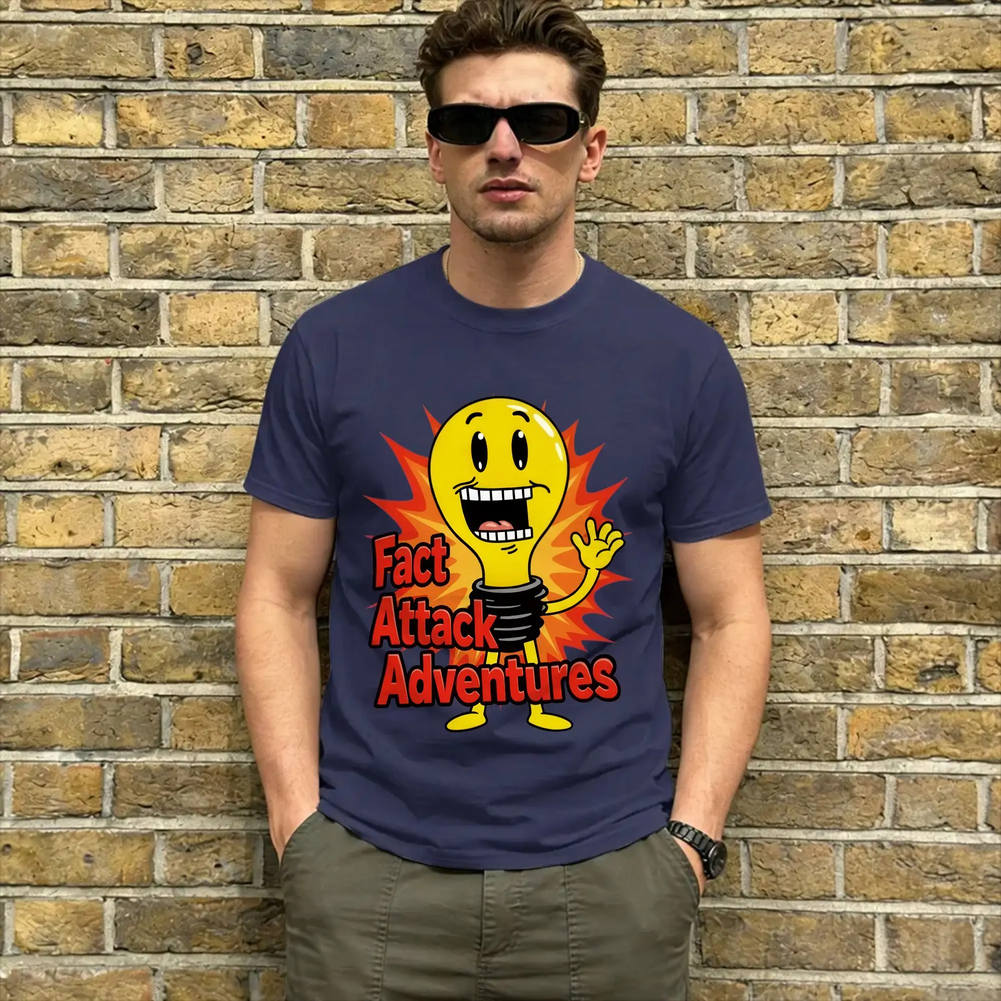 Light Bulb Fact Attack Adventures  T-Shirts Men  Humor Pure Cotton Tee Shirt Round Neck Short Sleeve T Shirts Summer Tops
