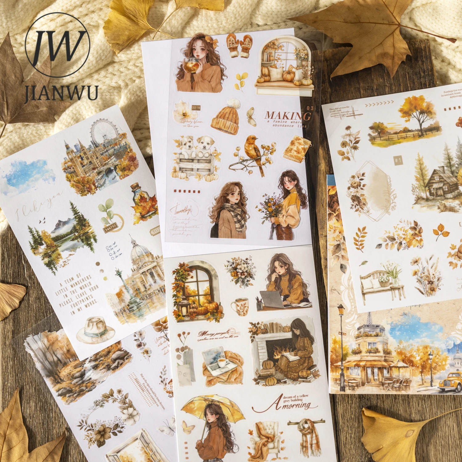 

JIANWU приглашение на осень серии винтажный кофейный цветок персонаж пейзажный материал наклейка для коллажа креативный журнал канцелярские принадлежности