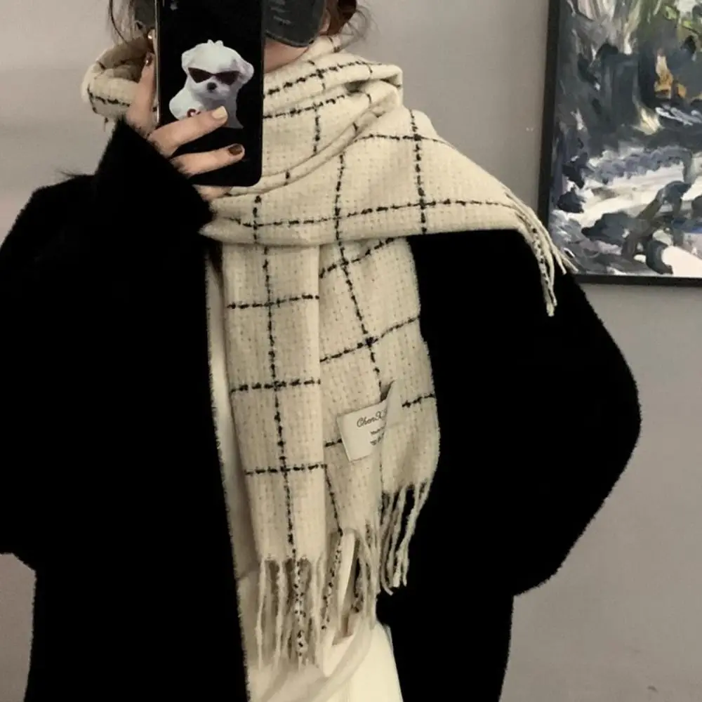 Tassel Plaid Wool Scarf Solid Color Cashmere Shawl Winter Cashmere Scarves Wool Scarves Korean Style Scarves Cape Wraps Girl