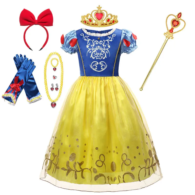 Disney Princess Dress for Girls Halloween Rapunzel Snow White Cinderella Costume Birthday Party Children Vestidos Fancy Clothing