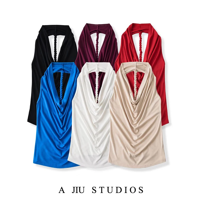 Sexy Pure Desire Hot Girl Backless Knitted Crop Top Women Summer Sexy Twisted Rope Sleeveless Vest Hanging Neck Strap Vest