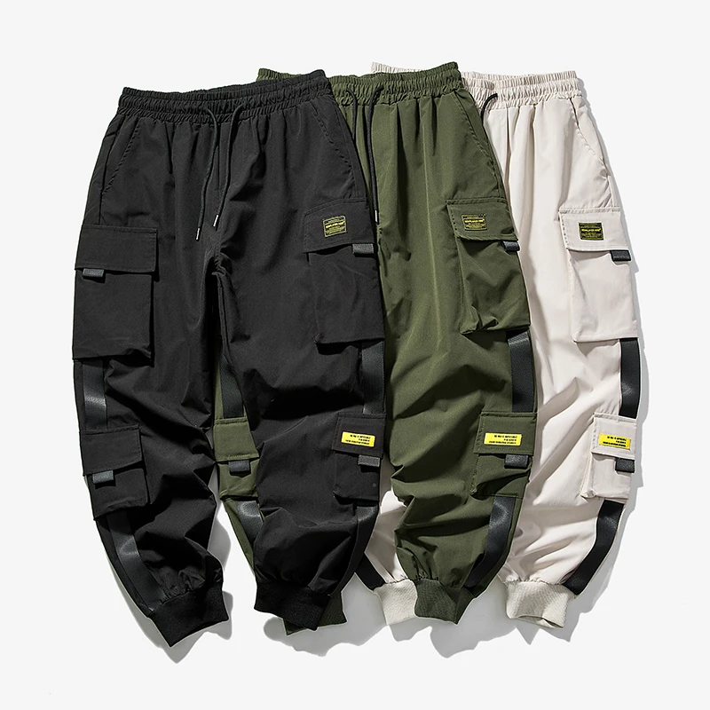 

New Hip Hop Joggers Cargo Pants Men Harem Pants Multi-Pocket Ribbons Man Sweatpants Streetwear Casual Mens Pants XS-5XL