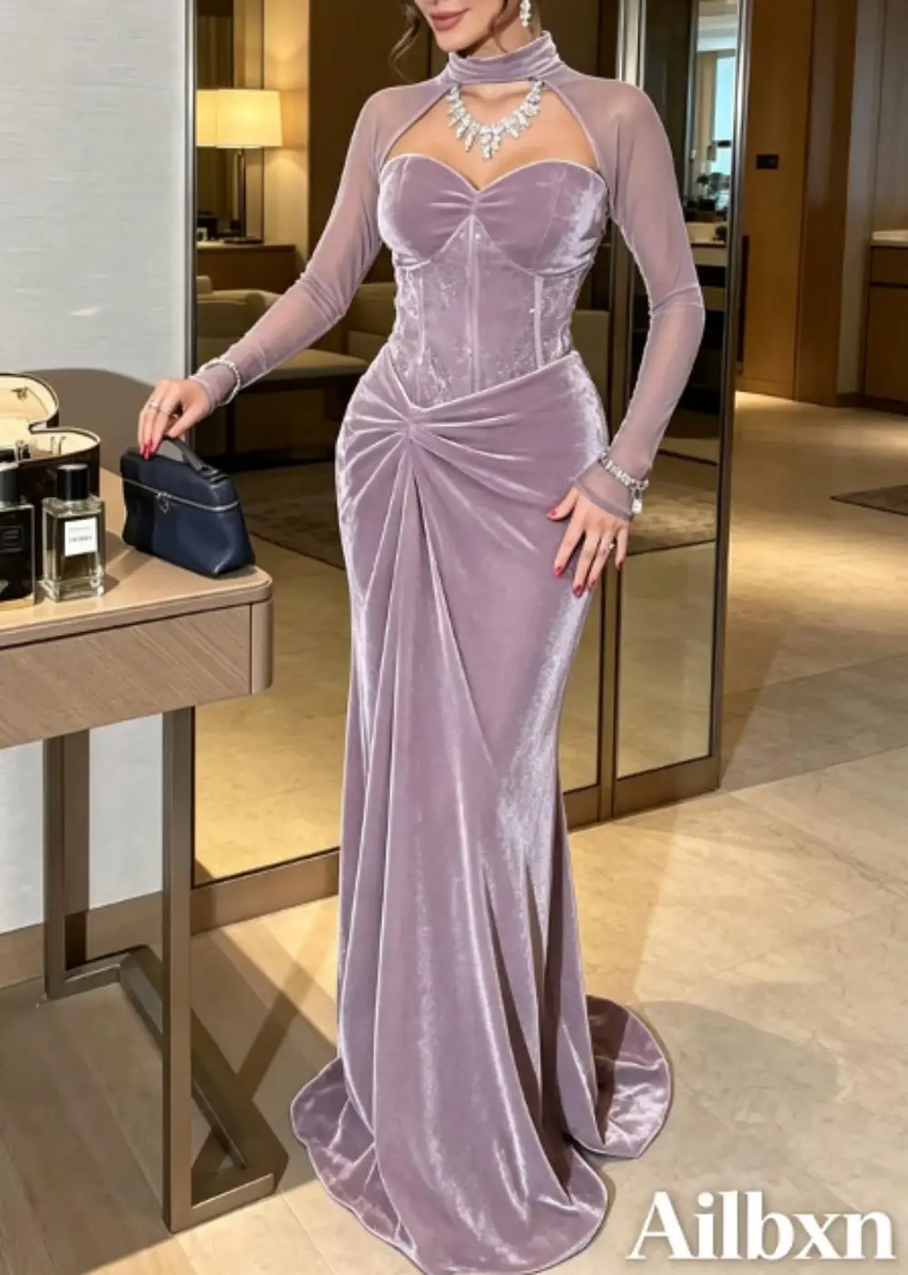 Customized Sexy Fashion Velour Beading Sequined Mermaid Square Neck Long Dresses Bespoke Occasion Dresses Sizes Available Retro