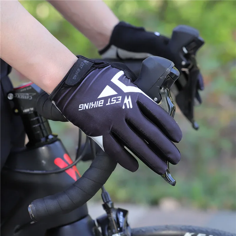 WEST BIKING Cycling Anti-slip Elastic Gloves Full Finger Breathable Touch Screen Motorcycle Bicycle Mtb Reflective Bike Gloves