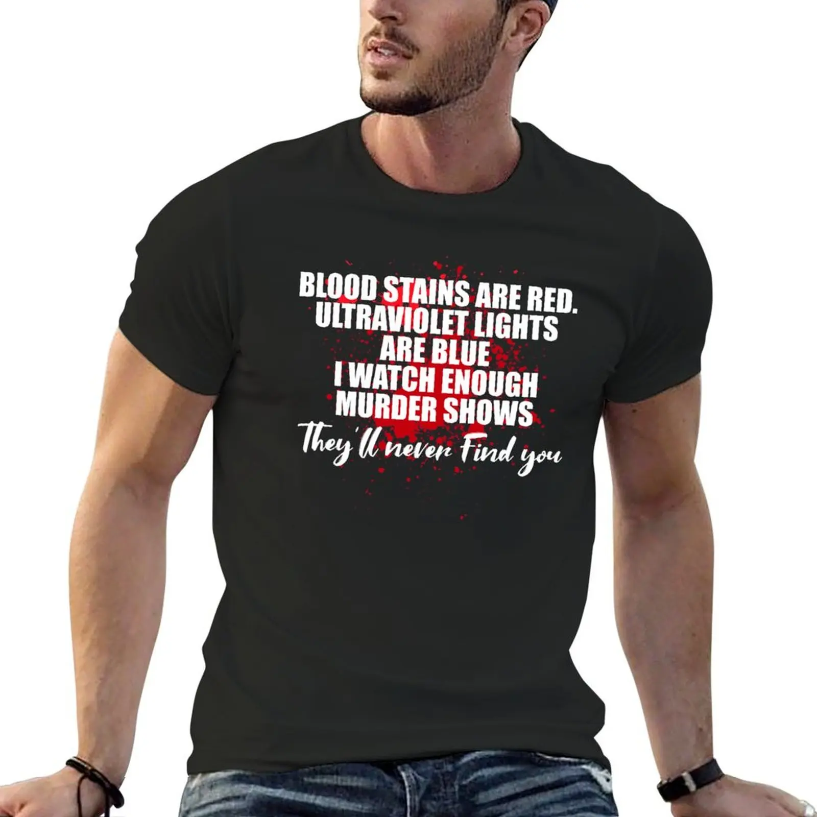 Blood stains are red ultraviolet lights are blue T-Shirt korean fashion graphic shirts graphic tee shirt t shirt men 100℅ cotton