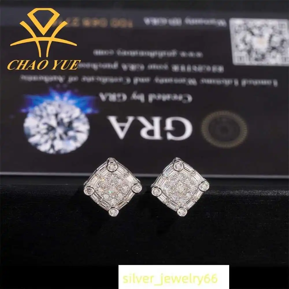 New 925 Silver VVS Mozambique Hip Hop Earrings Fashion Full Diamond Male and Female Trendy Earrings Straight