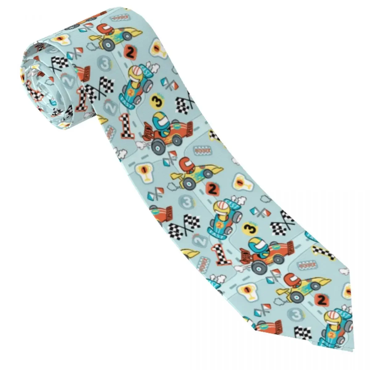 Mens Tie Classic Skinny Cartoon Car Racing Elements Neckties Narrow Collar Slim Casual  Gift