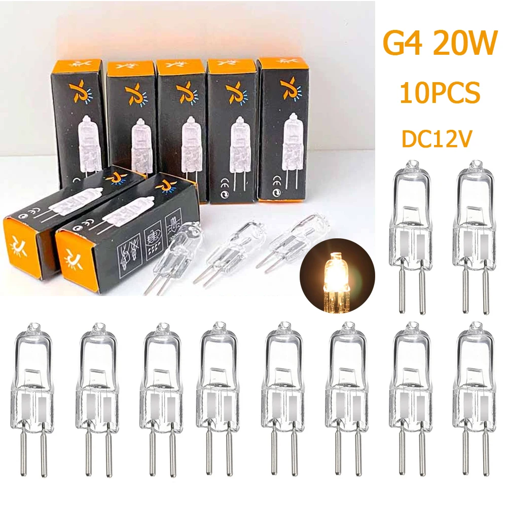 10Pcs Halogen G4 Bulb DC 12V 2-Pin Type G4 Halogen Lamps Lights 20W Clear Each Bulb With An Inner Box For Home Decor