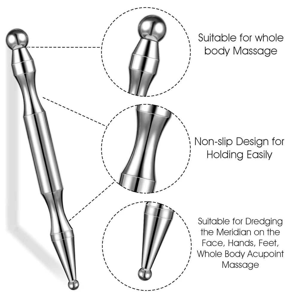 ปากกาฝังเข็มสแตนเลสนวดเนื้อเยื่อลึก Dual HEAD นวดกดจุดบนใบหน้า Acupressure Bar สําหรับ Body Meridian บรรเทาอาการปวด