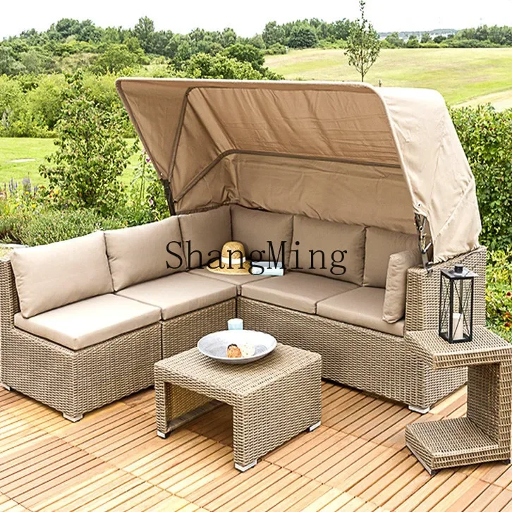 

SM outdoor sofa with canopy bed rattan chair leisure homestay courtyard hotel sofa combination
