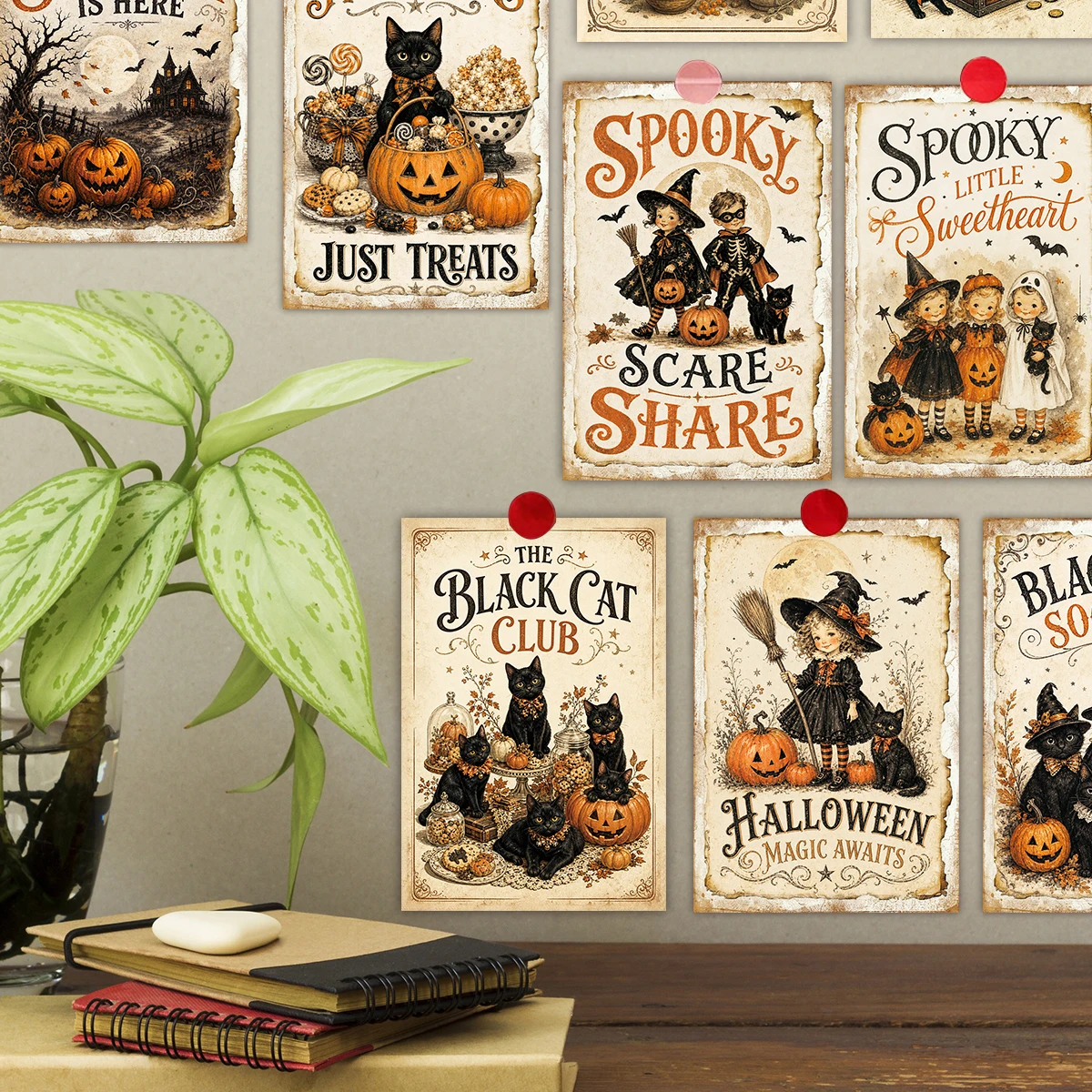 20 Stück Vintage-Halloween-Postkarten mit gruseligen Motiven, Heimdekoration, Wanddekoration für Spukhäuser, für Party-Hintergründe, Geschenk für Halloween-Liebhaber – Detail 4