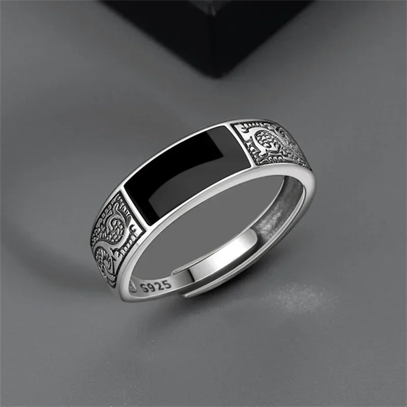 

European and American Fashion New Vintage Dragon Pattern Titanium Steel Ring Hip Hop Men Single Party Opening Adjustable Rings