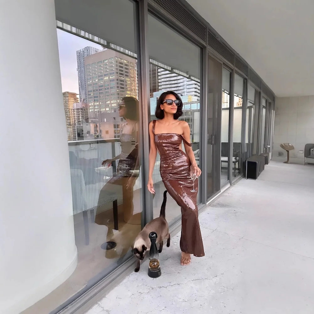 Vestido largo con espalda descubierta y lentejuelas brillantes para mujer, vestido ajustado sin mangas con tirantes de cintura alta, vestido de fiesta de noche para mujer