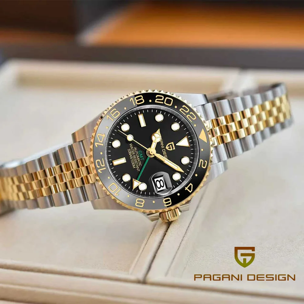 جديد V2 Pagani تصميم 40 مللي متر ساعة ميكانيكية أوتوماتيكية للرجال الياقوت الفولاذ المقاوم للصدأ GMT ساعة العلامة التجارية الأعلى ساعة رجالي الرياضة #5
