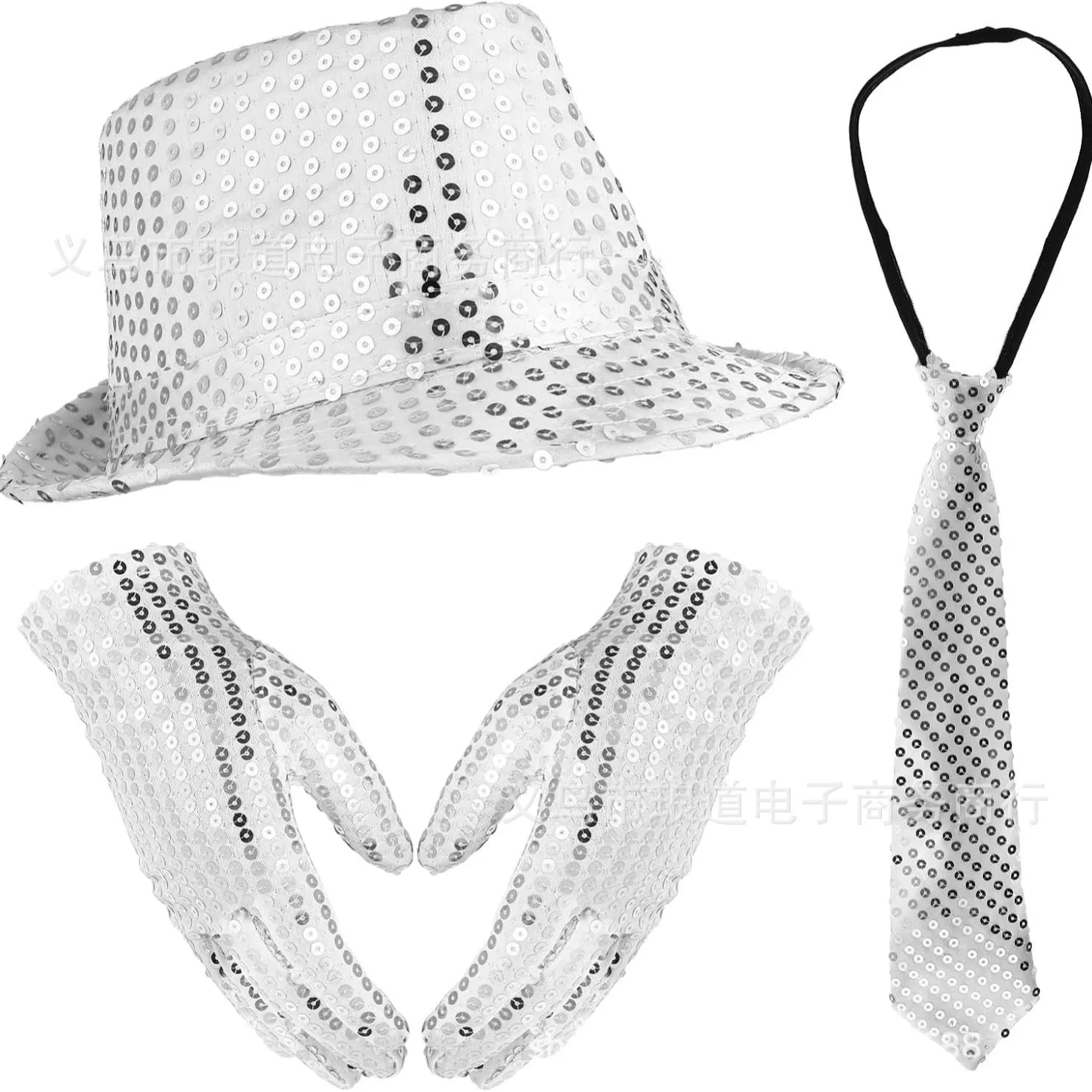 مجموعة قفازات ربطة عنق مزينة بالترتر لأداء المسرح وإكسسوارات مايكل جاكسون