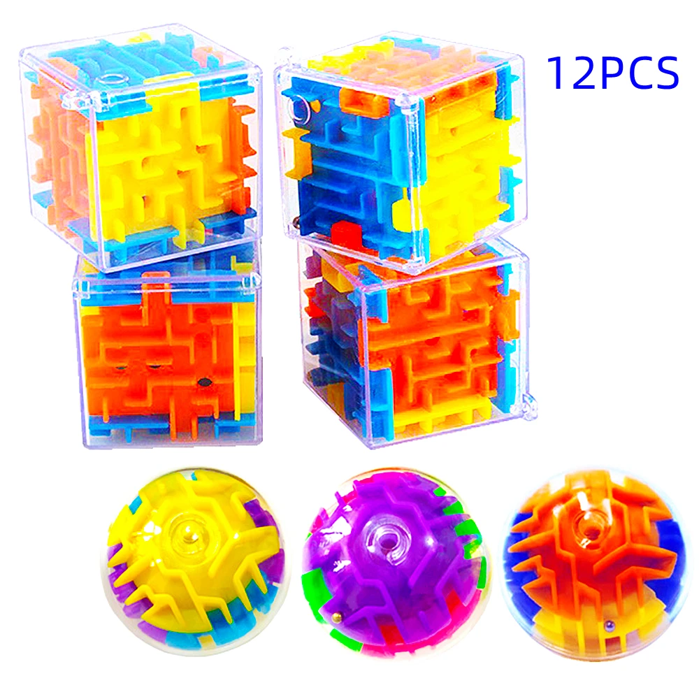 12Pcs 3D Transparent Square and Round Roller Ball Maze Game Kids Birthday Party Baby Shower Gift Giveaway Toy Pinata Filler Pack