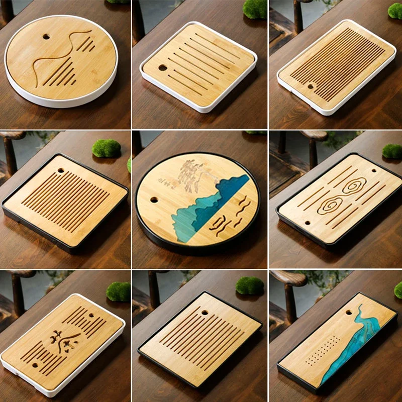 1Pcs Bamboo Tea Tray Kungfu Serving Chinese Ceremony High Quality Table Accessories Dry Bubble Plate Portable