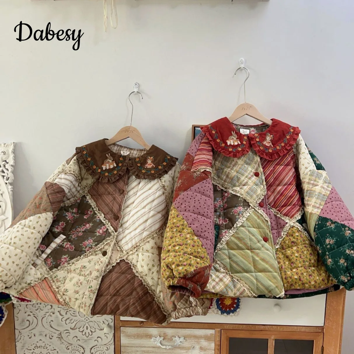 Japanese Mori Girl Patchwork Kawaii Winter Parka Women Sweet Peter Pan Collar Warm Padded Jacket Coat Female Harajuku Outerwear