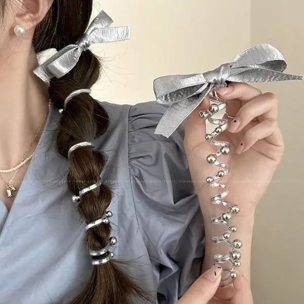 

Elegant Bowknot Telephone Wire Line Elastic Rubber Braided Fashion Hair Rope Hairband Women Girls Pongtaill Wedding Accessories