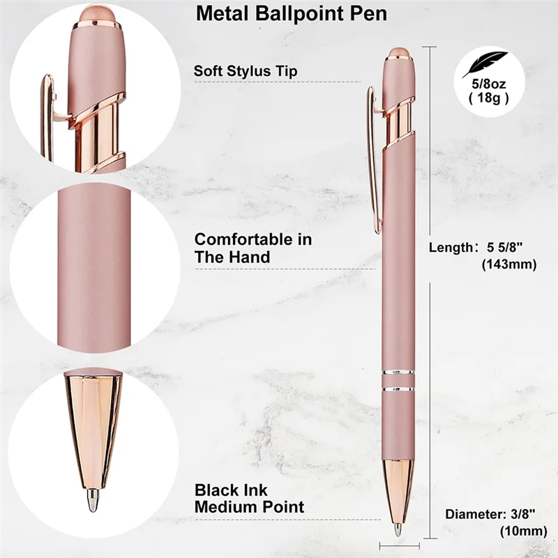 A41Z-12PCS Rose Gold Ballpoint Pen With Stylus Tip, 1.0 Mm Black Ink Smooth Writing Pens, Metal Stylus Pens For Touch Screens