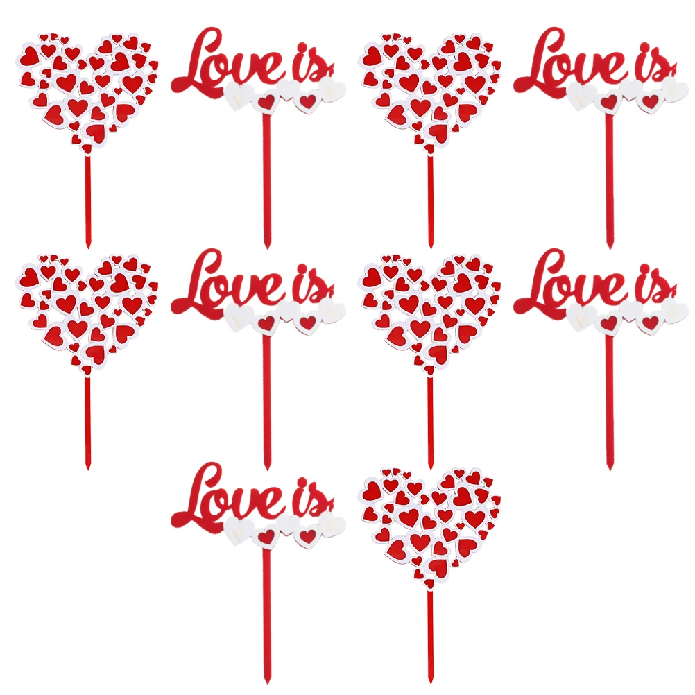 

10pcs Cake Insert Love Shape Toppers Valentine Decorations Heart Cake Plugin for Dessert Centerpiece Party Photo Props