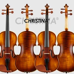 CHRISTINA Violin V02 for Beginner Dark Retro/Red Glossy Solid Spruce Maple Available in 4/4-1/8 Sizes with Bow Canvas Case