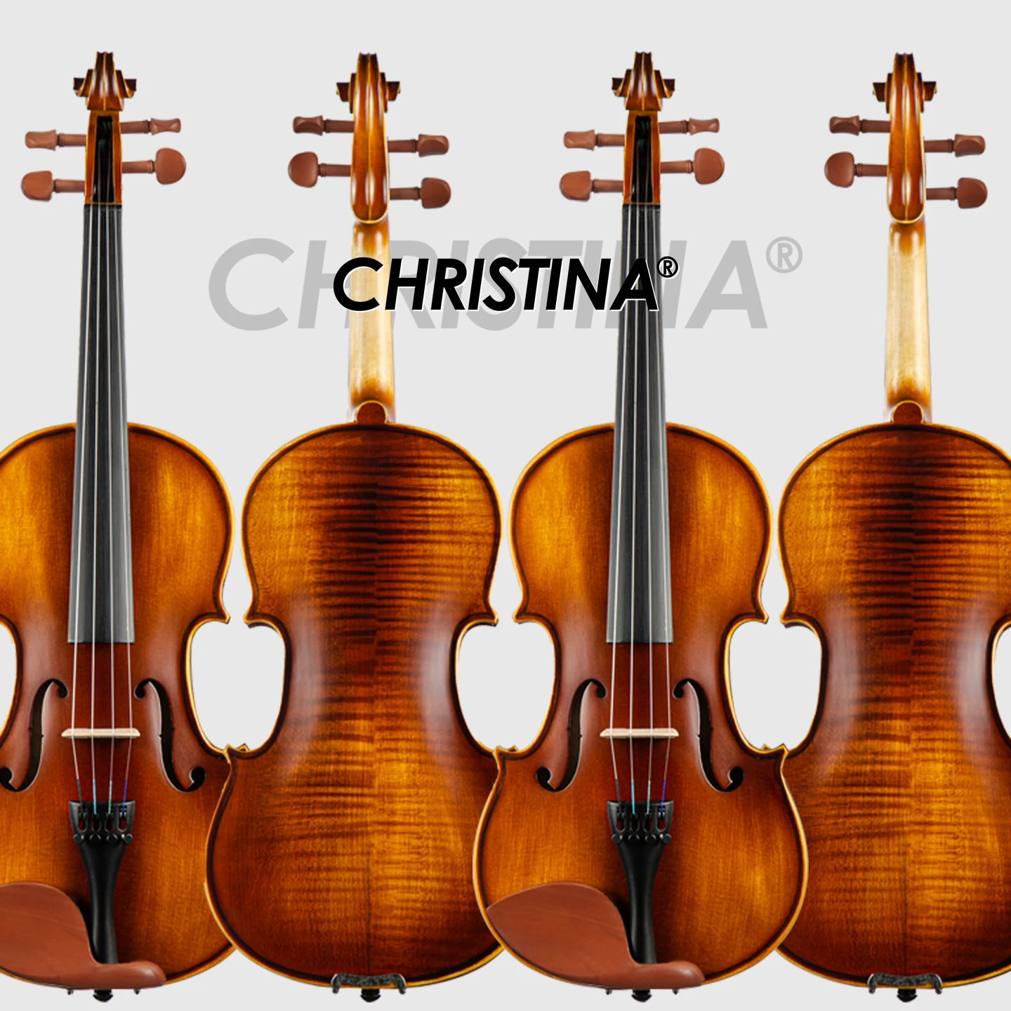 CHRISTINA Violin V02 for Beginner Dark Retro/Red Glossy Solid Spruce Maple Available in 4/4-1/8 Sizes with Bow Canvas Case