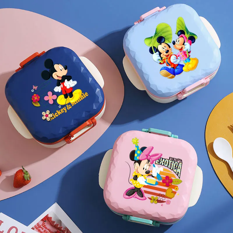 Fiambrera para Mickey Minnie Mouse, 800ML, calentada por microondas, sin BPA, Anime para niños, Donald Duck, caja Bento viene con vajilla gratis