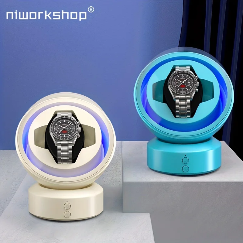 1pc Niworkshop Automatic Watch Winder,1Slot Watch Storage Case,Space Capsule Design Watch Box with LED Light