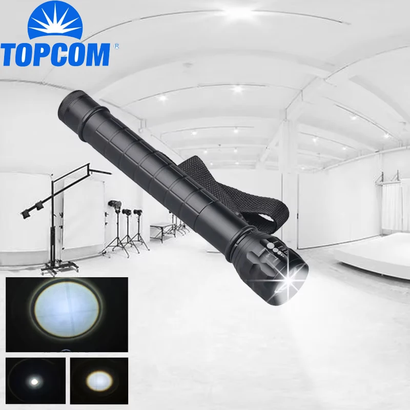 TOPCOM Photo Lantern Matt Black Zoom High Power LED Metal Reflector 2D 3D Cell Battery Flashlight Torch